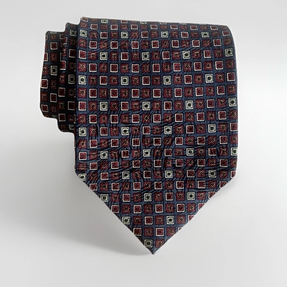 Pierre‎ BALMAIN 100% Silk Handmade Designer Tie Burgundy Geometric Retro Necktie
